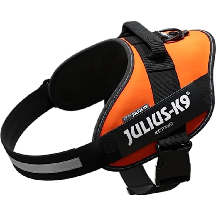 JULIUS K-9 IDC Powergeschirr, Größe XL/2, UV Orange - Robustes Hundegeschirr mit austauschbaren Klettaufschriften und reflektierenden Elementen