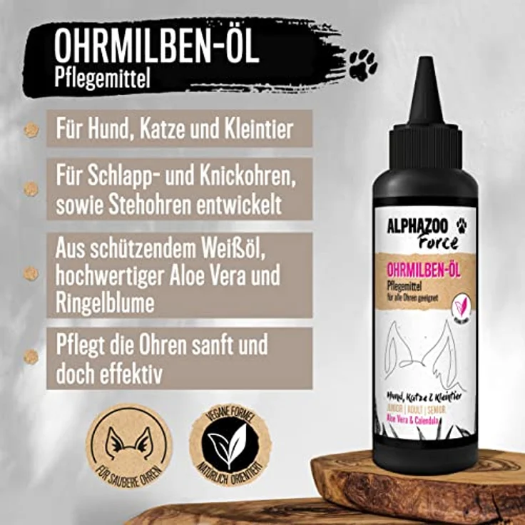 alphazoo Anti Ohrenmilben Öl für Hunde & Katzen 100 ml I Sofortwirkung I Ohrentropfen gegen Milben im Ohr & Ohrräude I Sanfte, natürliche Ohrenpflege – Bild 2