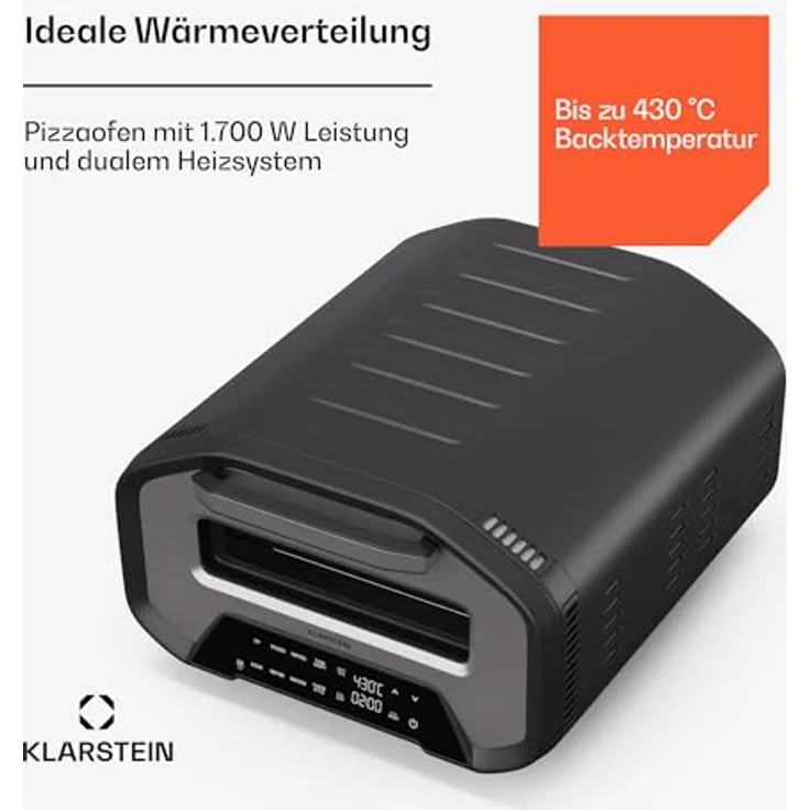 Klarstein PizzaForno elektrischer Pizzaofen - 1700 W, 430 °C, duales Heizsystem, kompakter Elektro-Pizzaofen mit 7 Programmen & digitalem Display, Cool-Touch-Griff, 3-lagige Glastür, Schwarz – Bild 3