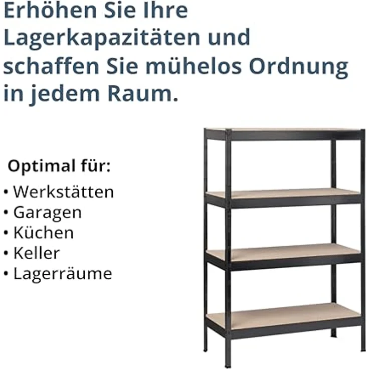 SCHULTE Regalwelt Stecksystem-Grundregal M, 4 Holzböden 1800x1000x400, schwarz – Bild 4