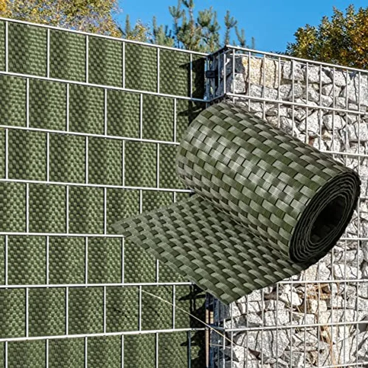 NYVI Polyrattan Sichtschutzstreifen Privafence, blickdicht, 255 x 19 cm, grün, 10 Rollen (25,5 Meter) für Doppelstabmatten-Zaun, wetterfest und UV-resistent