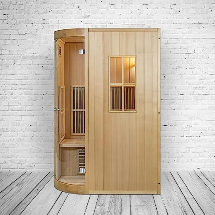 PureHaven Infrarotkabine Alpha I 125x110x190 cm, Saunaofen (3000 W) aus kanadischem Hemlockholz in natur – Bild 3