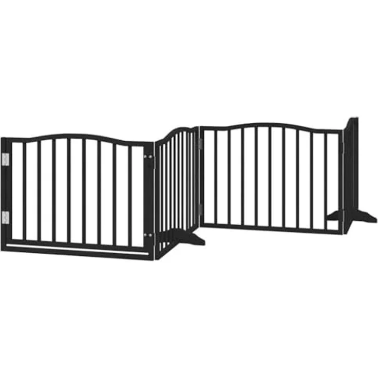 vidaXL Hundetor mit Tür 8-TLG., Absperrgitter Hunde, Freistehendes Haustiertor Hundegitter Schwarz 640cm Pappelholz – Bild 4