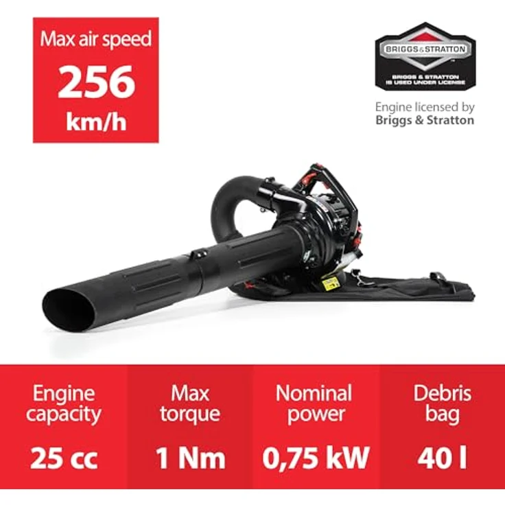 NAX POWER PRODUCTS 950V Laubbläser Motor 25 cm3 0,75kW Laubsack 40l Briggs & Stratton Lizenzware Ben – Bild 3