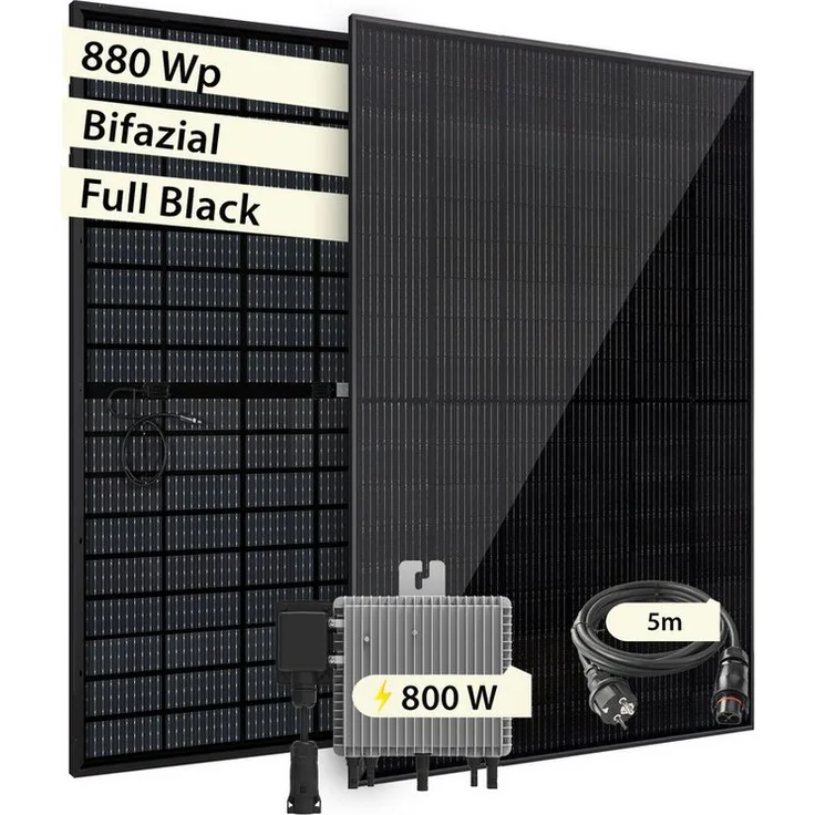 VALE Balkonkraftwerk Bifazial Full-Black Komplettset mit Deye Wechselrichter, 880-1840 Wp, Plug&Play, Wifi & App-Steuerung