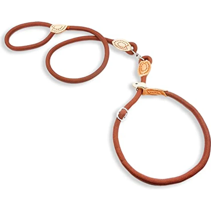 MONKIMAU Hundeleine mit Zugstopp Halsband Set für große Hunde, Nylon 1,4cm x 150cm, reißfest, braun – Bild 1