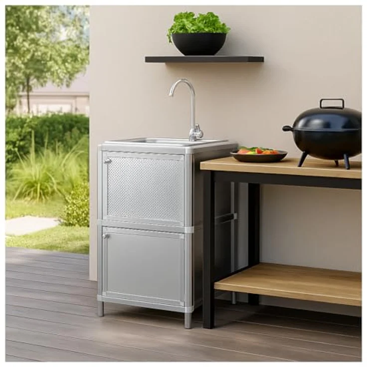 HTI-Living Küchenspüle Outdoor-Spüle mit Unterschrank, Silber, 46 x 41 cm, Edelstahl-Armatur für Garten und Camping: Tests, Infos & Preisvergleich