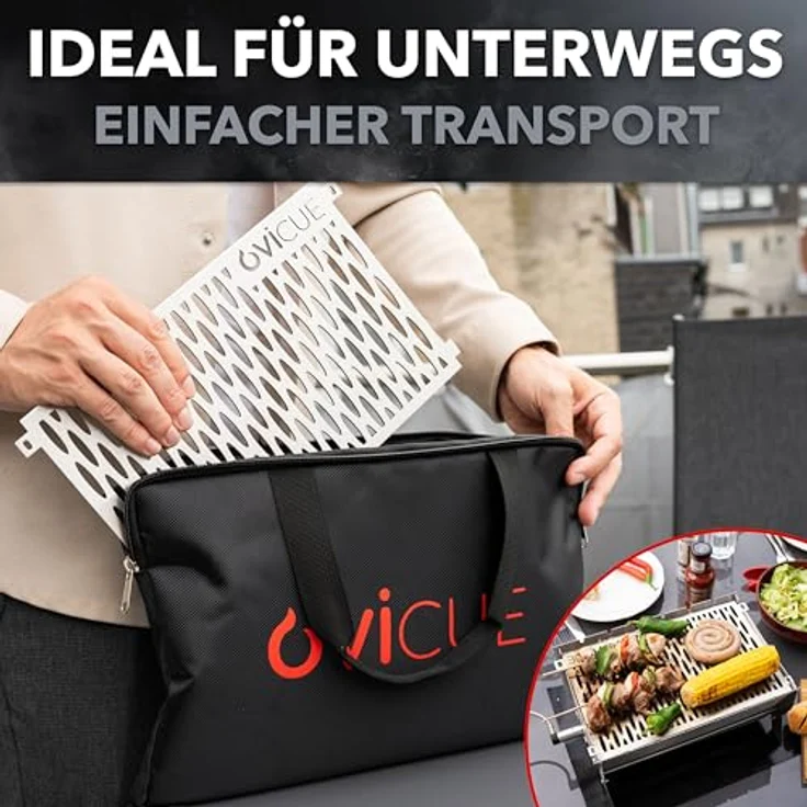 ovicue Grill groß L | Mobiler Steck-Gasgrill aus Edelstahl, Gas- & Holzkohlebetrieb, inkl. Tragetasche - für Camping, Balkon, Garten & Outdoor – Bild 5