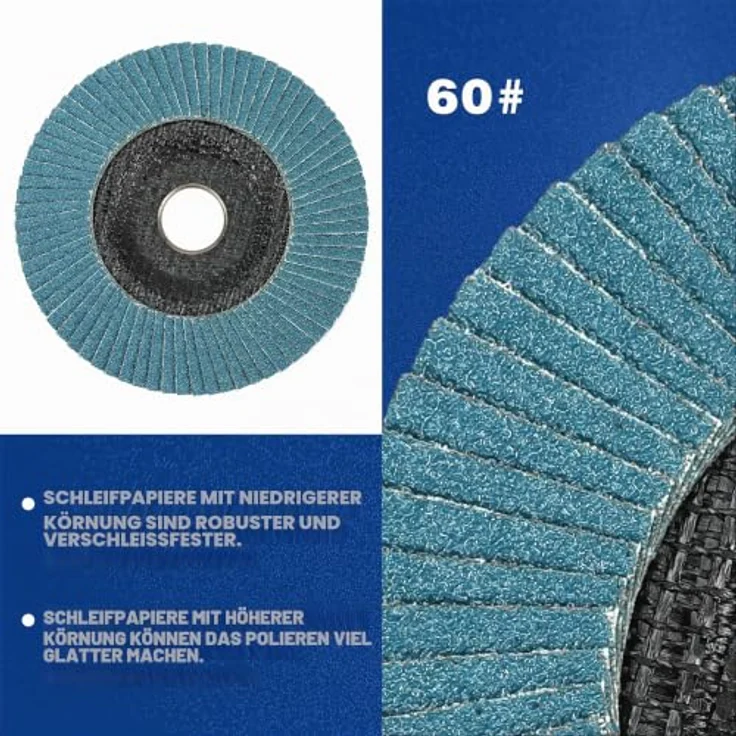 WORKPRO Profi Fächerscheiben 10 Stück Ø 125 mm x 22,2 mm, Körnung 60, Blau, für Edelstahl, Metall und Holz – Bild 5