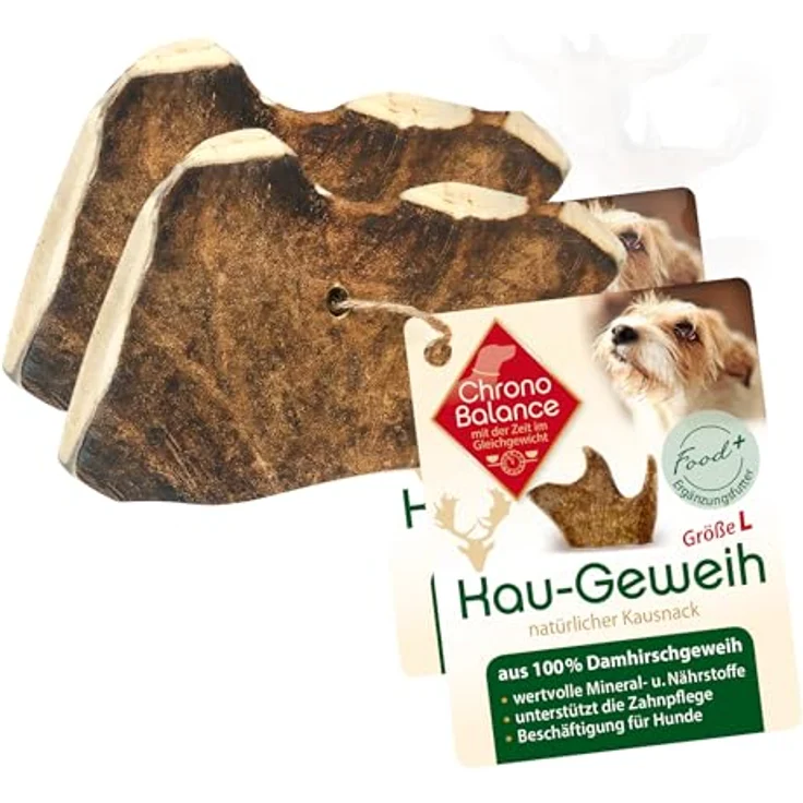ChronoBalance® M (2er Set) Kaugeweih Damhirsch für Hunde als Kauspielzeug: 100% Geweih Abwurfstange Kaustange Hundespielzeug zur Zahnpflege, natürlicher Kausnack, Mineralstoffe & Nährstoffe – Bild 1