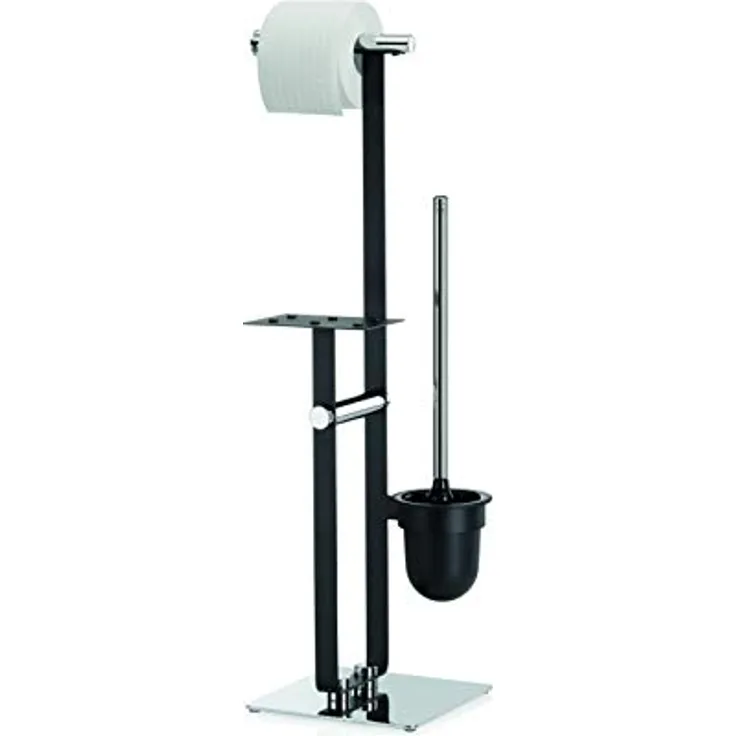 kela 24301 Toilettengarnitur, WC-Bürstentopf und Papierhalterung, Metall, Höhe 70,5 cm, Sirius, Verchromt/Schwarz-Matt