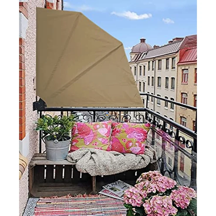 QUICK STAR Sichtschutz Fächer 115 x 115 cm Sand mit WANDPLATTE Blickdicht Balkon Trennwand Windschutz Sonnenschutz – Bild 4
