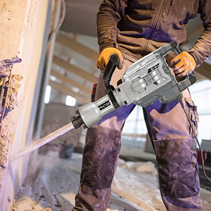 Practixx Abbruchhammer PX-AB-55, 55J Schlagkraft, 1700W, 1900BPM, SDS HEX Aufnahme mit Softgrip, inkl. Spitz- und Flachmeißel (410mm) & Transportbox mit Rollen – Bild 2