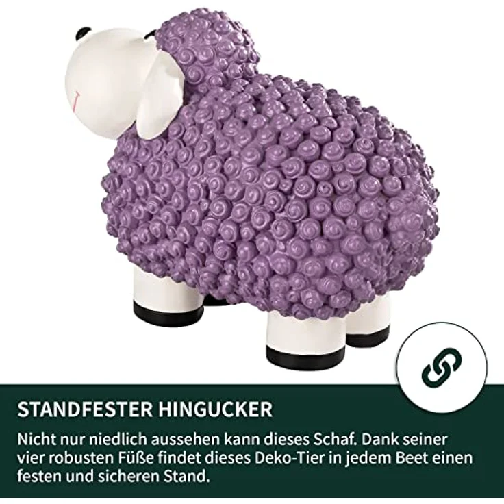 VERDOBA Mini Deko Schaf Molly, wetterfestes Gartenfigur in Pastell Violett, 21 x 12,5 x 16,5 cm – Bild 5
