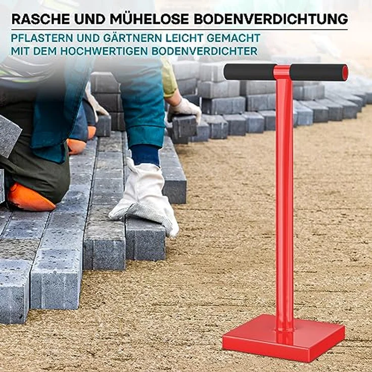 Bodenverdichter 11,5 kg aus Stahl, mit 20x20 cm Grundplatte und T-Griff zum Verdichten – Bild 3