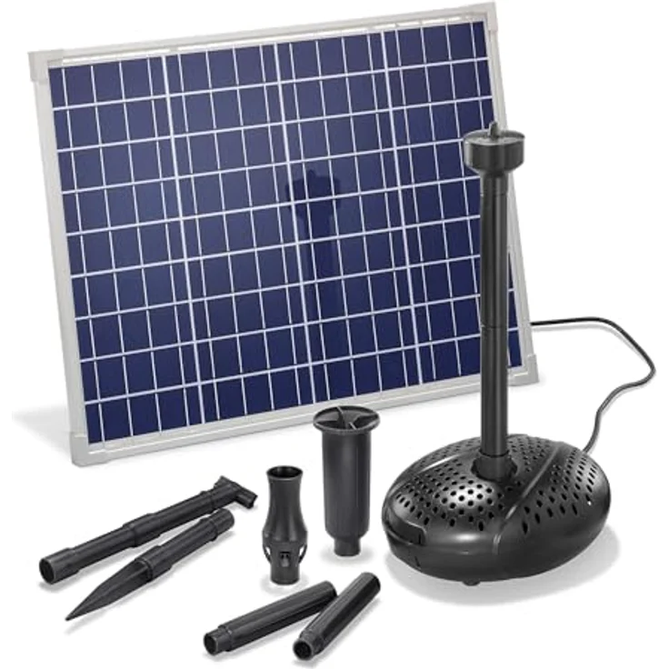 Esotec Solar Teichpumpenset 50 2500 Pro, Wasserspiel Komplettset mit 50W Solarmodul, 2500l/h Förderleistung, Direktbetrieb, 3 Wechseldüsen – Bild 1