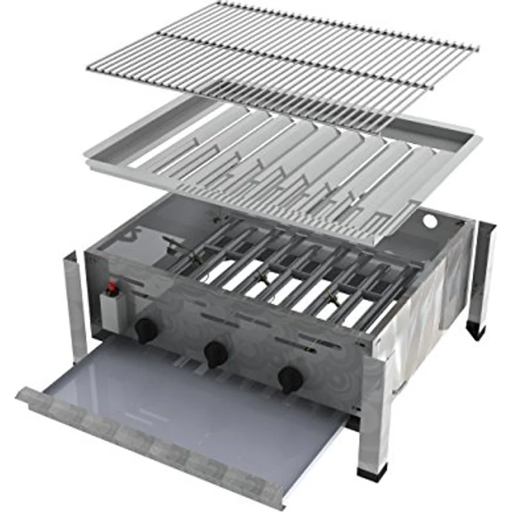 ChattenGlut Gasbräter 3-flammig, Tischgerät mit 13,5 kW Stahlbrenner, inkl. Piezozündung und Druckminderer – Bild 6