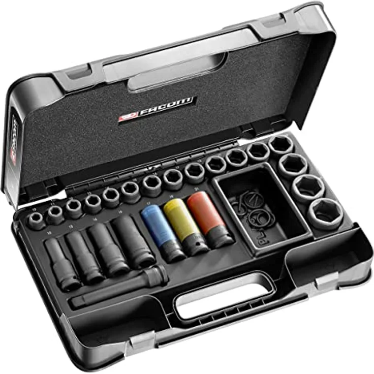 Facom IMPACT-Steckschlüssel Set 27-tlg NS.550BPB, Außen-Sechskant, für Automobilarbeiten, 1/2 Zoll (12.5 mm)