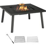 Outsunny Feuerschale Feuertisch mit Schürhaken Funkenschutz Feuerkorb Feuerstelle für Garten Camping BBQ Stahl Schwarz 81 x 81 x 53 cm