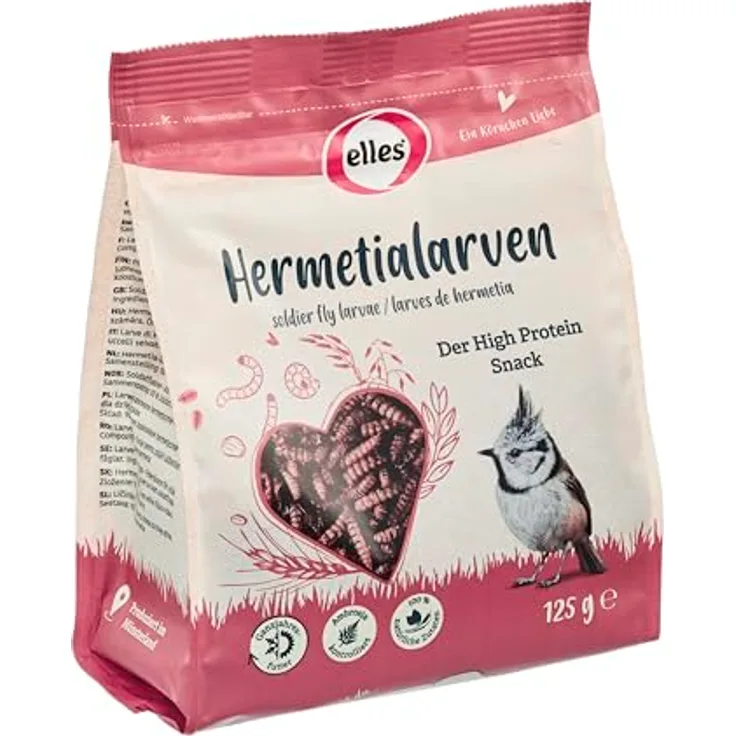 Elles Hermetialarven 125g Protein Delikatesse für Wildvögel | 100% natürliches Ganzjahresfutter | Ideal zur Ganzjahresfütterung | Proteinreich | Schalenfrei