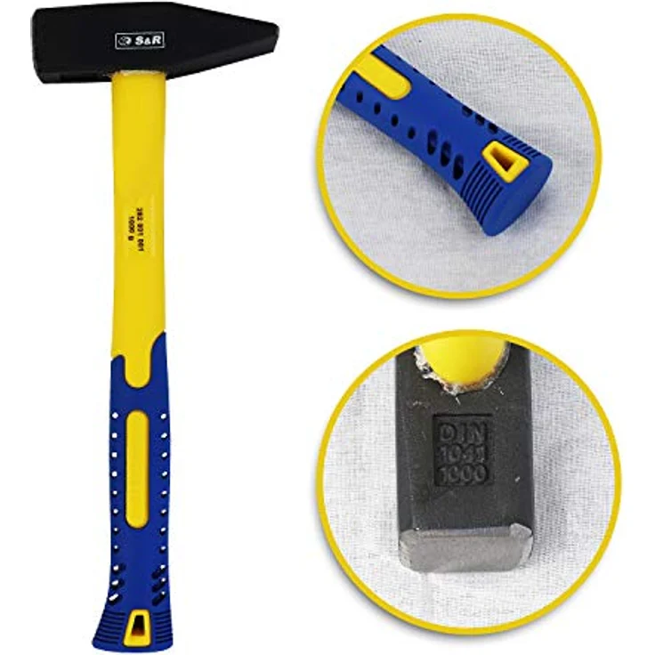 S&R Schlosserhammer 1000 g, Fiberglas-Stiel mit rutschfester PVC-Beschichtung, stoßdämpfend und handschonend – Bild 3