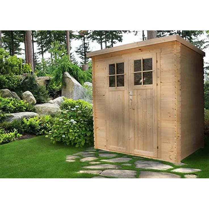 TIMBELA Holzhaus Gartenhaus - Gartenschuppen Holz mit Boden Imprägnierte B239xL142xH200 cm/ 2,63 m2 Lagerschuppen für Garten - Fahrrad Schuppen - Hochwertige abschließbare Tür M310F+M310G – Bild 2