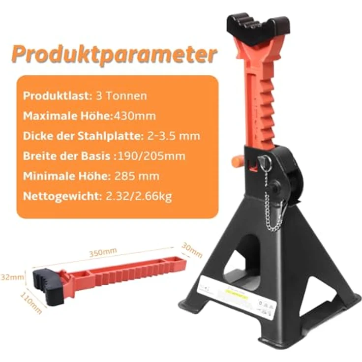 Melko Wagenheber 2er Set Unterstellbock 3000KG höhenverstellbar Stützböcke, max. Hubhöhe: 41,50 cm, rot/schwarz – Bild 3