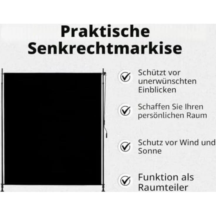 vidaXL Außenrollo 200 x 270 cm Anthrazit, PA-beschichtet mit Handkurbelbetrieb und höhenverstellbaren Pfosten – Bild 9