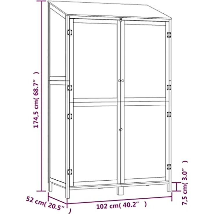 vidaXL Geräteschuppen Braun 102x52x174,5 cm Massivholz Tanne mit reichlich Stauraum – Bild 4