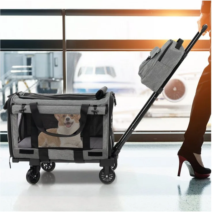 COSTWAY Tiertransportbox Transporttasche bis 30,00 kg, doppelseitig & faltbar, Grau