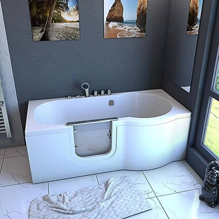 AcquaVapore Whirlpool-Badewanne Sitzbadewanne Senioren Wanne Sitzwanne mit Tür S12-TH-AIR-L 170x85cm, (1-tlg) mit Thermostat-Armatur und 12 Luft-Massage-Düsen – Bild 2