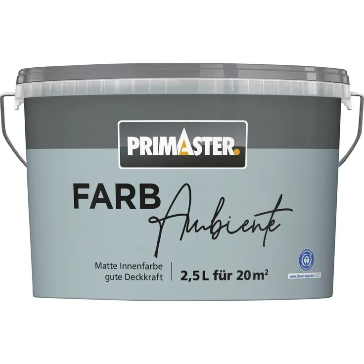Primaster Farbambiente Wandfarbe matt platinblau, 2,5 L, atmungsaktiv und geruchsarm, hochdeckend ohne Konservierungsstoffe