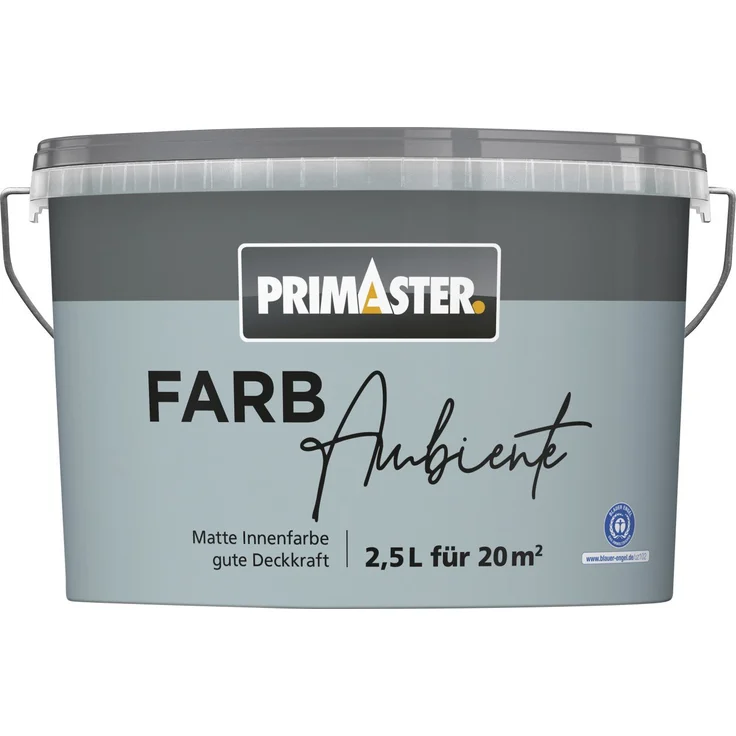 Primaster Farbambiente Wandfarbe matt platinblau, 2,5 L, atmungsaktiv und geruchsarm, hochdeckend ohne Konservierungsstoffe