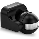 deleyCON Infrarot Bewegungsmelder Schwarz, Spritzwassergeschützt, Neigbar 180°, 12m Reichweite, Aufputz Wandmontage