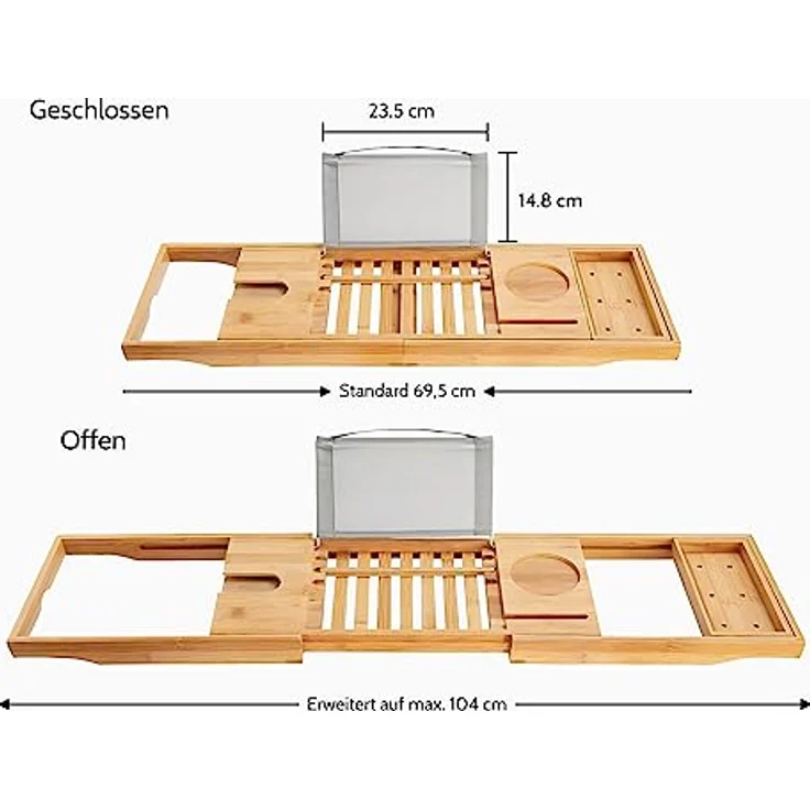 KOLMAN Badewanne Rechteck TALIA 110x70, Acryl mit antibakterieller Beschichtung und Bambus Ablage – Bild 6