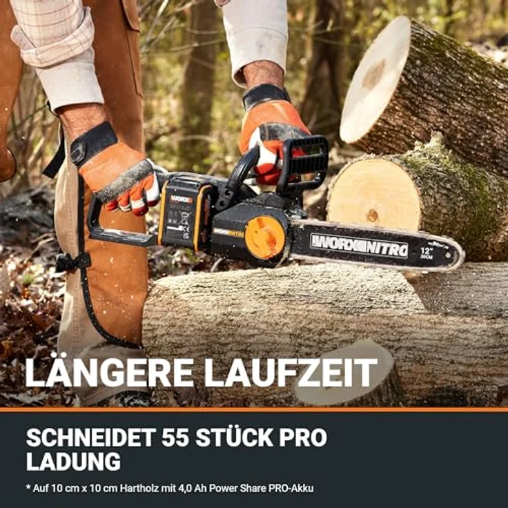 Worx Akku-Kettensäge WG350E.9 Nitro Profi, 30cm Schwertlänge, leistungsstarke Holzsäge, 10m/s – Bild 5