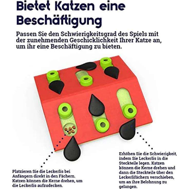 Nina Ottosson Tier-Intelligenzspielzeug Puzzle & Play Melon Madness rot, Beschäftigung für Katzen mit 14 versteckten Leckerli-Fächern – Bild 2