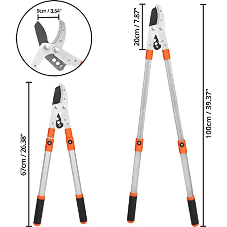 Kurtzy Hochleistungs Baumschere Teleskop Amboss Astschere 67-100 cm - Ausziehbare Garten Baumschere & Teleskop Astschere - Professionelle Rasierklingen Heckenschere für Dicke Äste – Bild 2