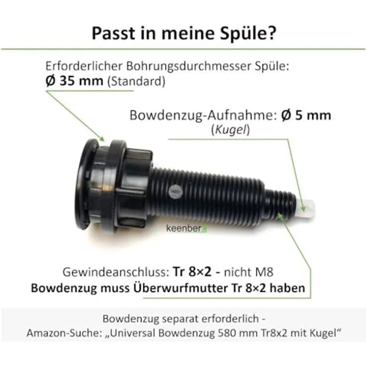 keenberk Drehbetätigung für Bowdenzug, Excenterablauf Ersatzteil für Excenterventile, schwarzer Kunststoff, Ø 35 mm, Made in Germany – Bild 2