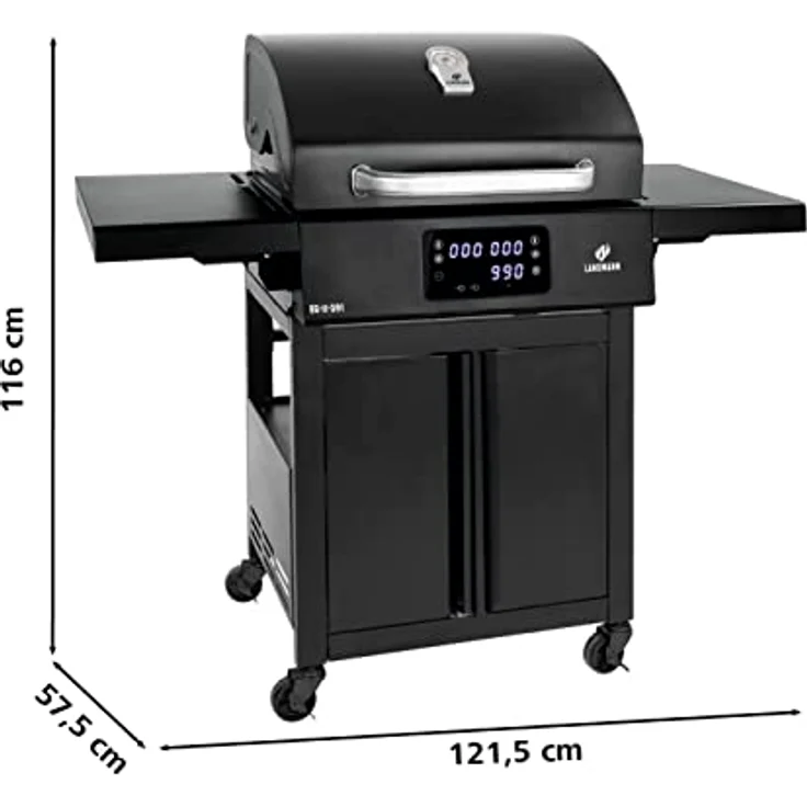 LANDMANN Elektro-Grillwagen EG-II-591 | Leistungsstarker Standgrill mit 2 Fleischthermometern & Deckelthermometer | Ohne Gas & ohne Kohle grillen | Grillfläche ca. 59 x 40,5 cm | 3200W [Schwarz] - Preisvergleich – Bild 3