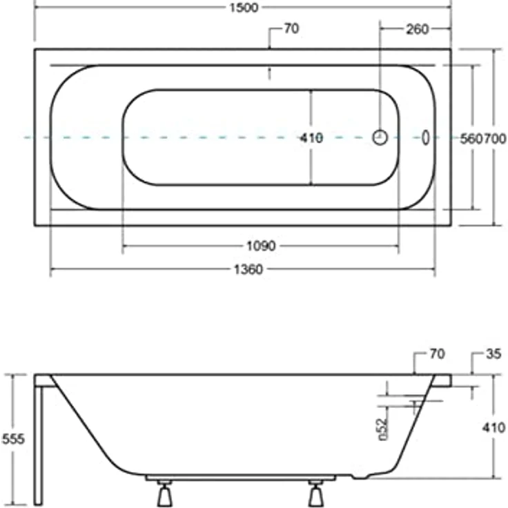 Besco BADLAND Badewanne CONTINEA 150x70 cm, rechteckige Acryl Wanne in Weiß mit Premium Styroporverkleidung, Füßen und Chrom Automatik Ablaufgarnitur, 4in1 Komplettset Made in EU – Bild 4