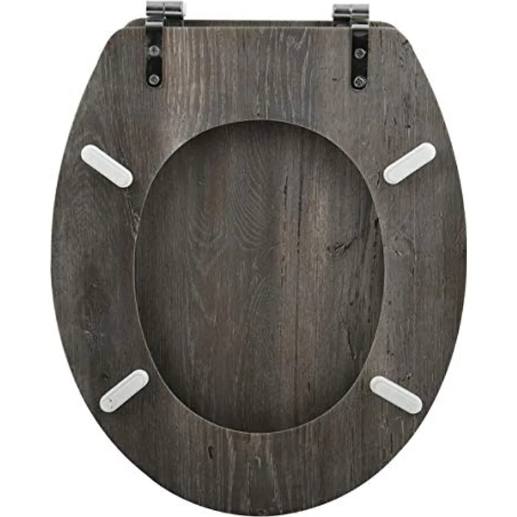 MSV WC-Sitz Blue Ridge, MDF 42,5 cm x 36,5 cm x 5 cm, braun mit Edelstahl-Scharnieren und hygienischer Oberfläche – Bild 5
