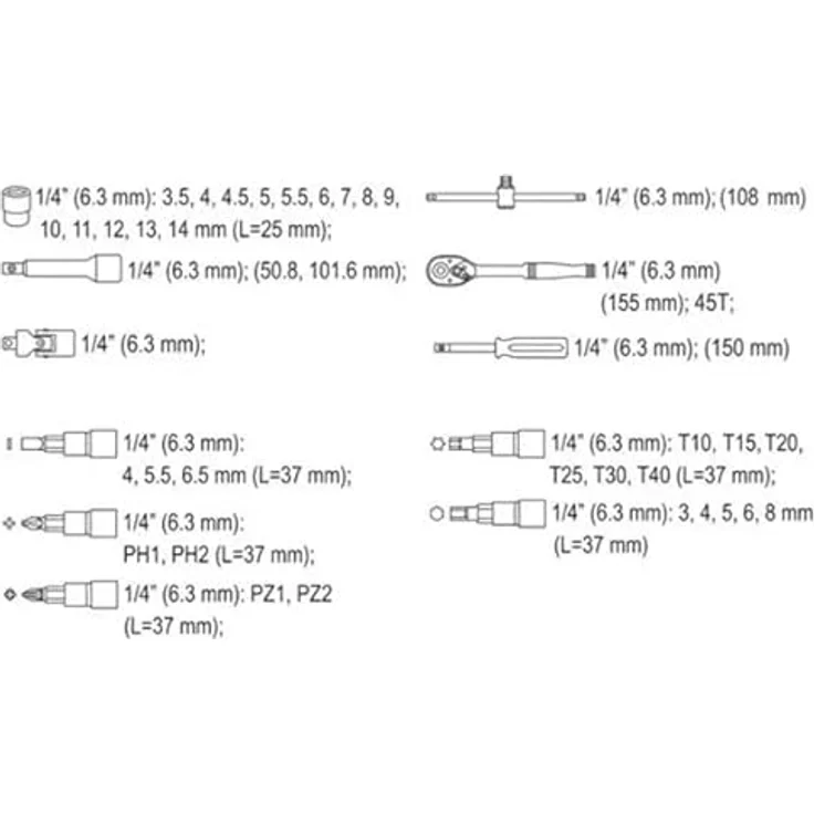 YATO Werkzeugsatz 1/4'''' 38-TLG. xs 58640, System-Koffer mit 1/4"-Ratsche, Steckschlüsseln und diversen Bits – Bild 5