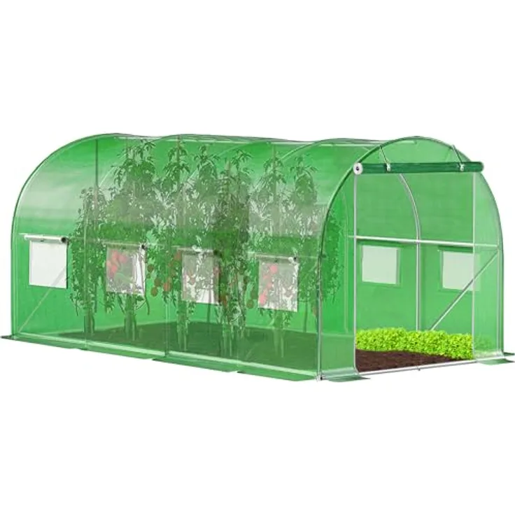 SPRINGOS Folientunnel Bogendach Fenster Gewächshaus 200 x 450 x 200 cm, stabil & UV-Schutz, grün - Preisvergleich