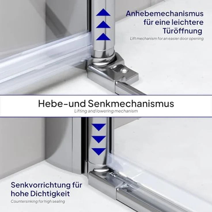 i-flair Duschtür 84-88 cm, 195 cm Höhe, mit 6 mm ESG Sicherheitsglas und Hebe-Senk Mechanismus, chromfarbener Griff und Aluminiumprofil – Bild 6