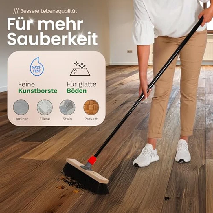 Saalbesen Naturhaar 40 cm I Besen mit Stiel ausziehbar I Rosshaar schwarz I Weich I fein I Großraumbesen Kehrbesen Zimmerbesen Hofbesen Novaliv – Bild 7