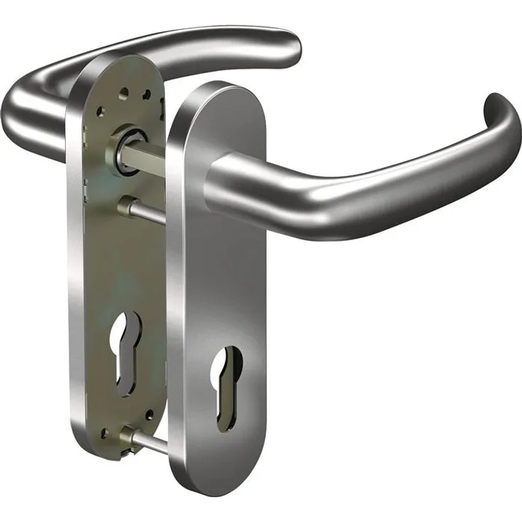 Ogro Feuerschutzgarnitur CORE+8999/3020/7051K, Edelstahl Türgriff + Türgarnitur für Türstärken 38-63 mm, DIN links/rechts, abgerundet