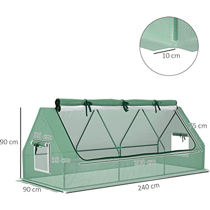 Outsunny Foliengewächshaus Mini Gewächshaus mit Mesh Fenster, UV-beständige Frühbeet für Garten zur Aufzucht, PE Folie, Grün, 240 x 90 x 90 cm – Bild 3