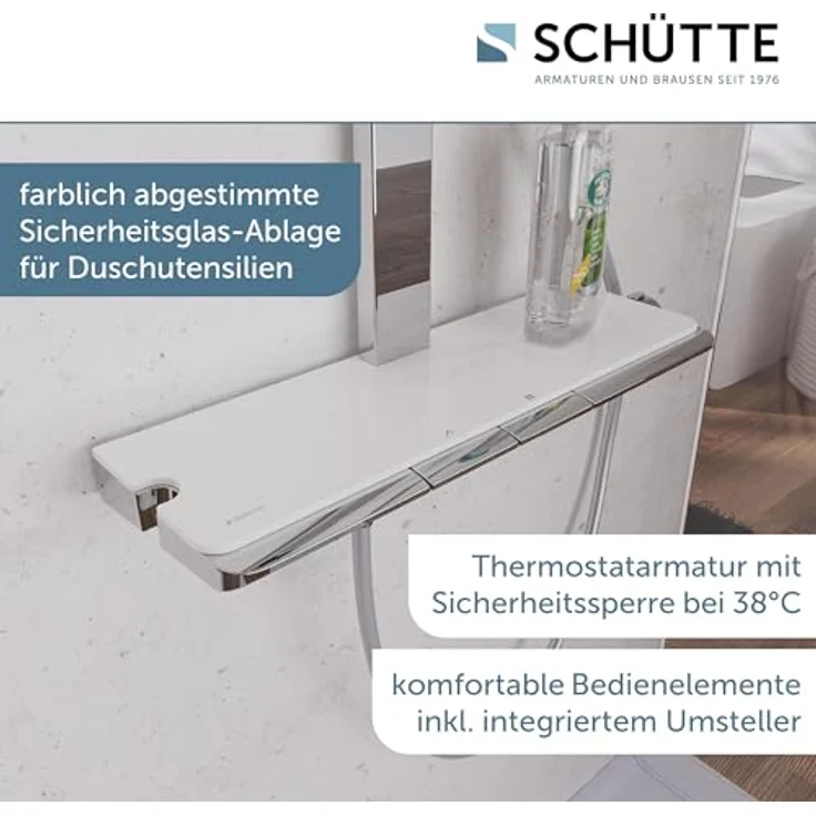 Schütte Duschsystem HAWAII Überkopfbrause-Set, 115 cm, 3 Strahlarten, mit Thermostatarmatur und Glasablage, Komplett-Set inkl. Montagematerial und Dichtungen – Bild 2