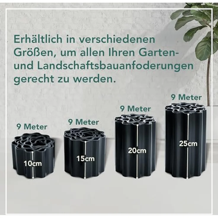 GARDENIX Rasenkante Kunststoff 9m, Höhe 20 cm - Flexibel und wetterbeständig, Beeteinfassung Anthrazit für Blumenbeet – Bild 2